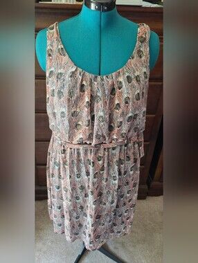 F21 Peacock Feather Print Dress with Tie Belt